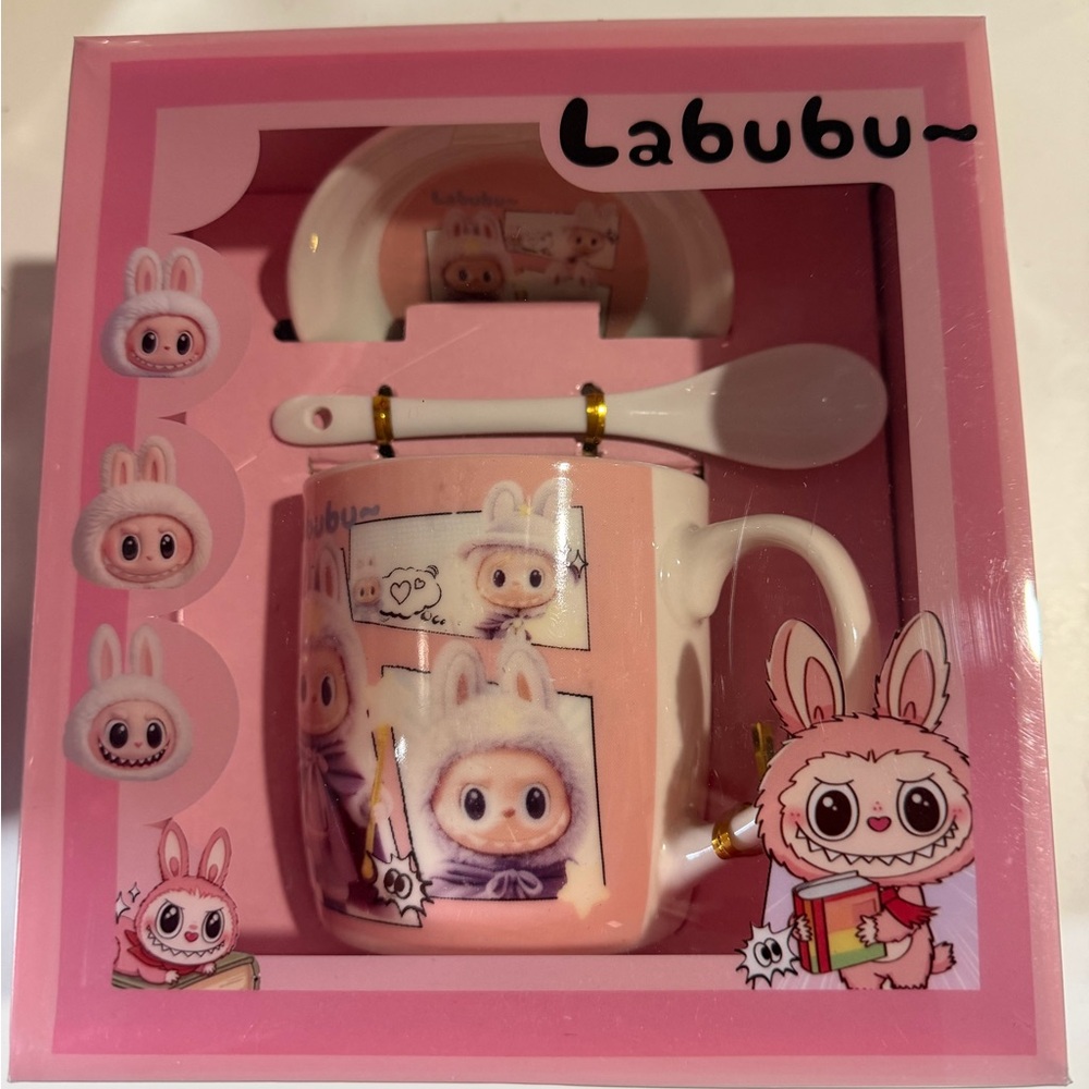 Labubu Pink Mug Set with Spoon